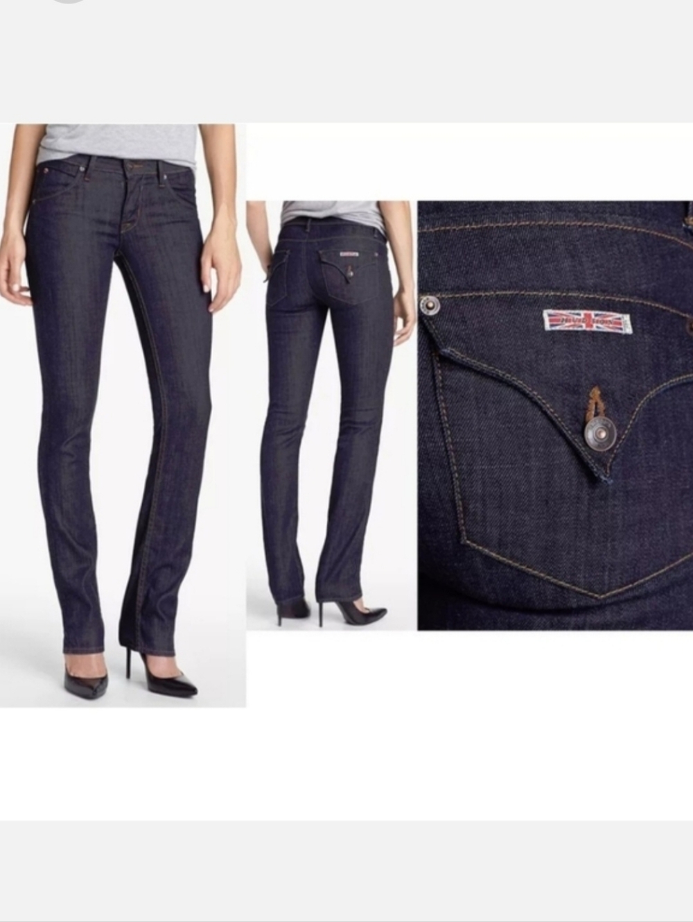 Hudson Jeans Carly Straight Leg Flap Pocket Dark Wash Size 30 Stretch USA